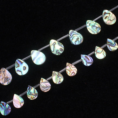 Perles plates en forme de larme en coquillage d'ormeau 10 x 14 mm, 13 x 18 mm, 38 cm