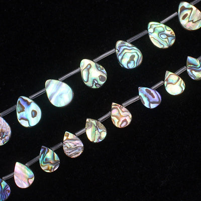 Perles plates en forme de larme en coquillage d'ormeau 10 x 14 mm, 13 x 18 mm, 38 cm