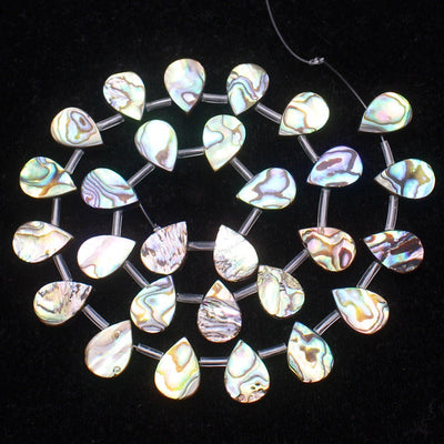 Perles plates en forme de larme en coquillage d'ormeau 10 x 14 mm, 13 x 18 mm, 38 cm