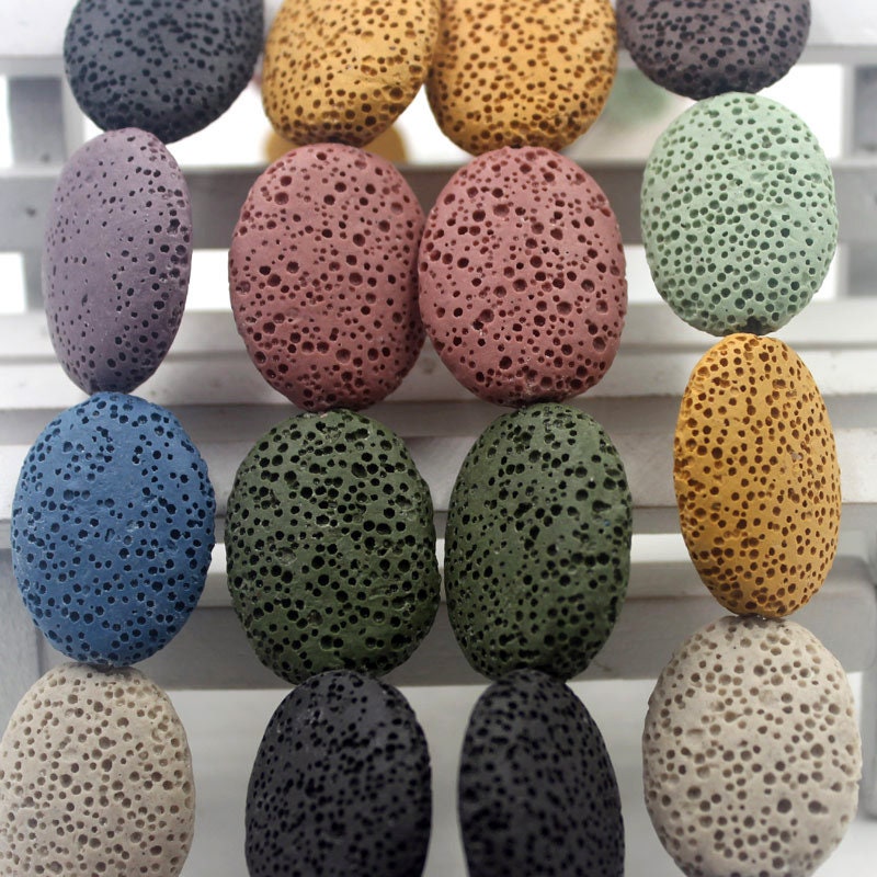 Perles ovales en lave arc-en-ciel 20 x 25 mm, 24 x 32 mm, 15 pouces