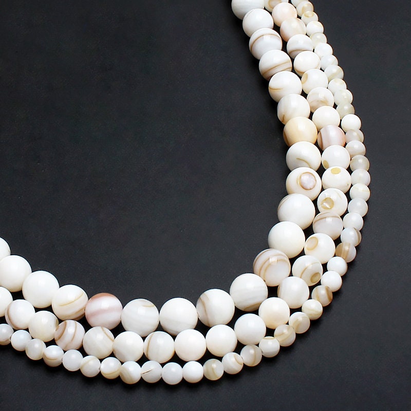 Perles de coquillage blanc jaune 4 mm 6 mm 8 mm 15''