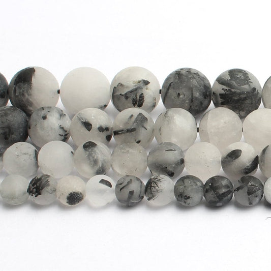 Black Rutilated Quartz Matte Beads 6mm 8mm 10mm 15''
