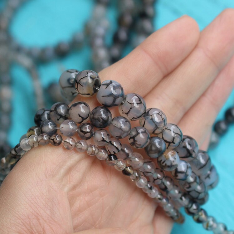Black Cracked Agate Stone Beads  6mm 8mm 10mm 15''