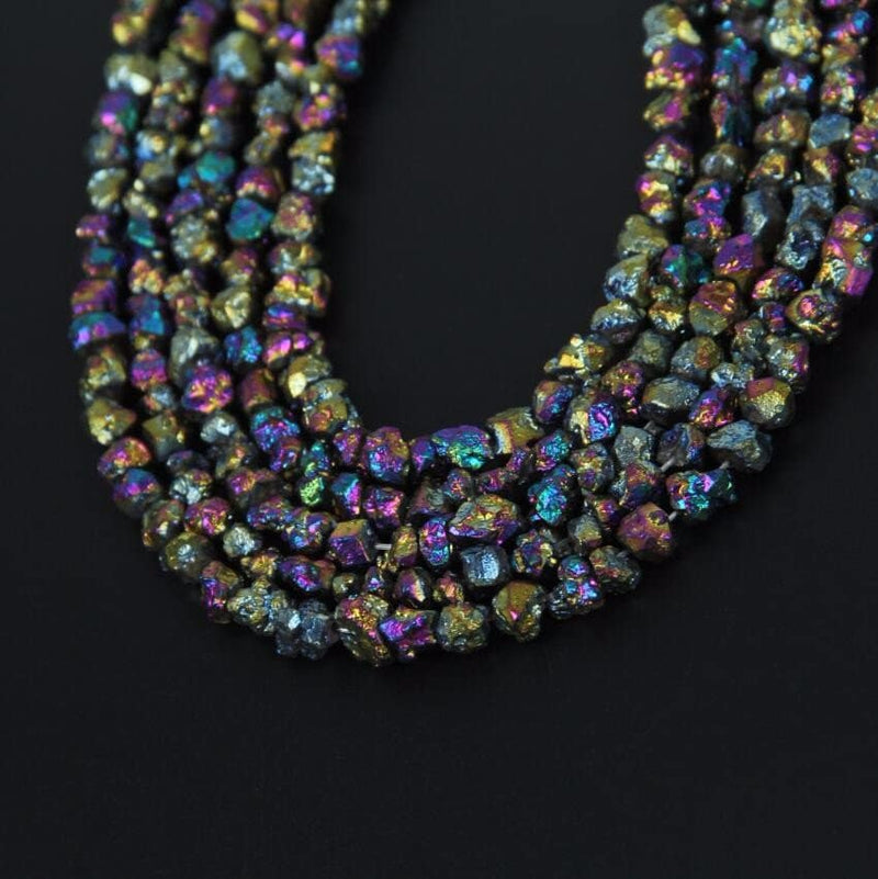 Tiny Mystic Titanium Rainbow Quartz Chips Nugget Stone  4-8mm 15''