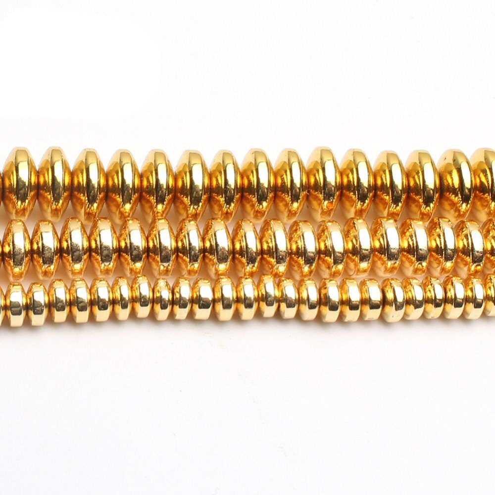 Gold Plated Hematite Rondelle Beads 2x4mm 3x6mm 4x8mm 15''
