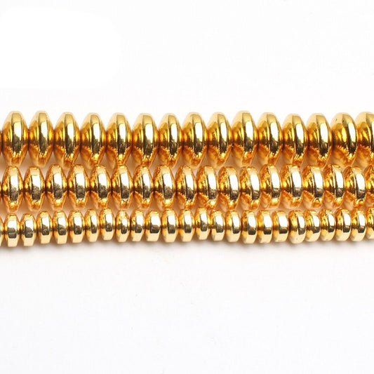 Gold Plated Hematite Rondelle Beads 2x4mm 3x6mm 4x8mm 15''