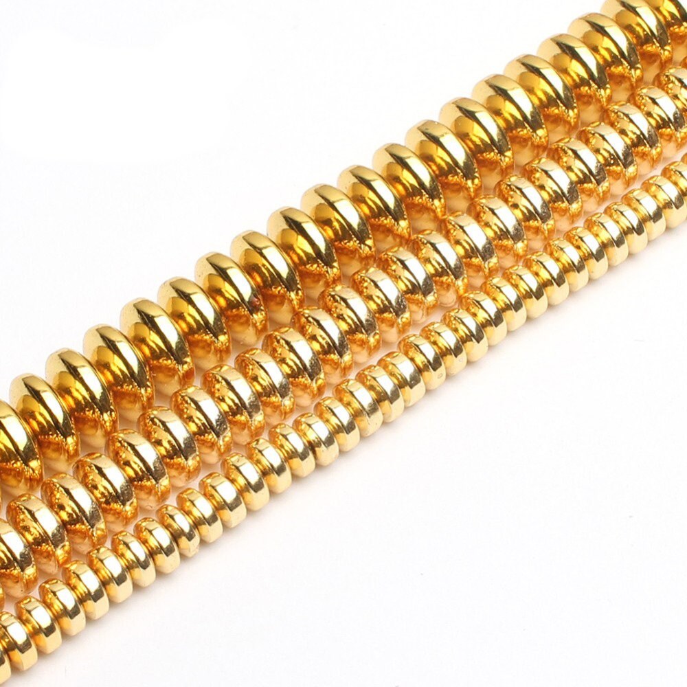 Gold Plated Hematite Rondelle Beads 2x4mm 3x6mm 4x8mm 15''