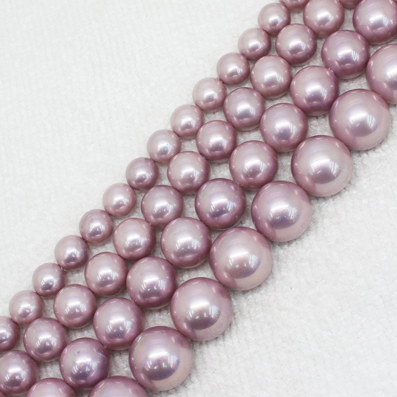 Perles de coquillage rose violet 6 mm 8 mm 10 mm 12 mm 14 mm 15''