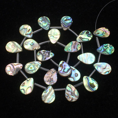 Perles plates en forme de larme en coquillage d'ormeau 10 x 14 mm, 13 x 18 mm, 38 cm