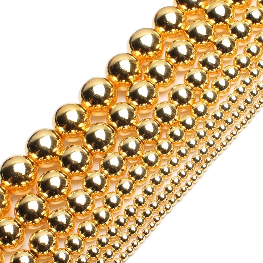 Gold Hematite Beads  4mm 6mm 8mm 10mm 12mm 15''
