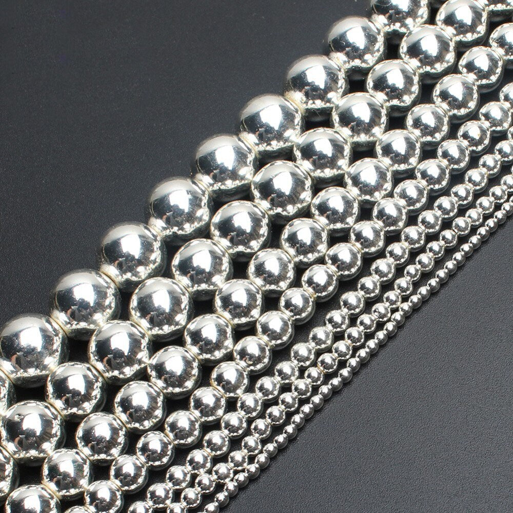 Silver Plated Hematite Beads 4mm 6mm 8mm 10mm 15''