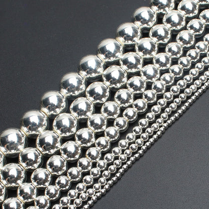Silver Plated Hematite Beads 4mm 6mm 8mm 10mm 15''