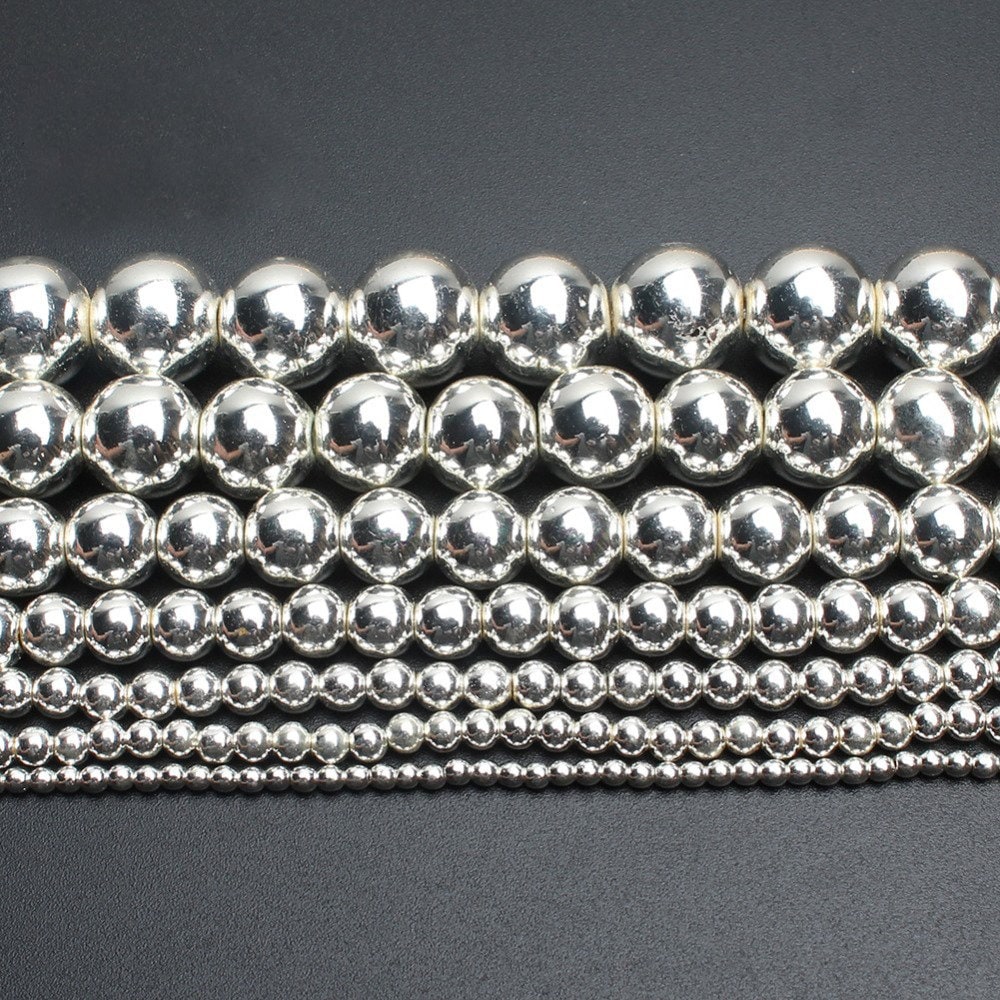 Silver Plated Hematite Beads 4mm 6mm 8mm 10mm 15''