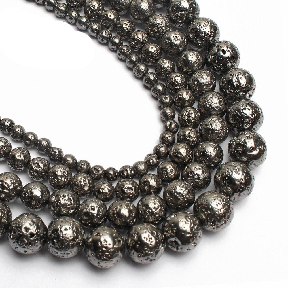 Perles de pierre de lave plaquées noires 4 mm 6 mm 8 mm 10 mm 15''
