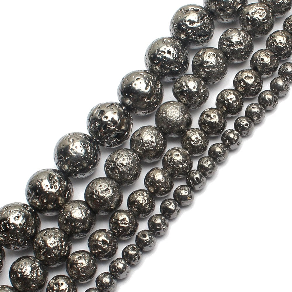Perles de pierre de lave plaquées noires 4 mm 6 mm 8 mm 10 mm 15''