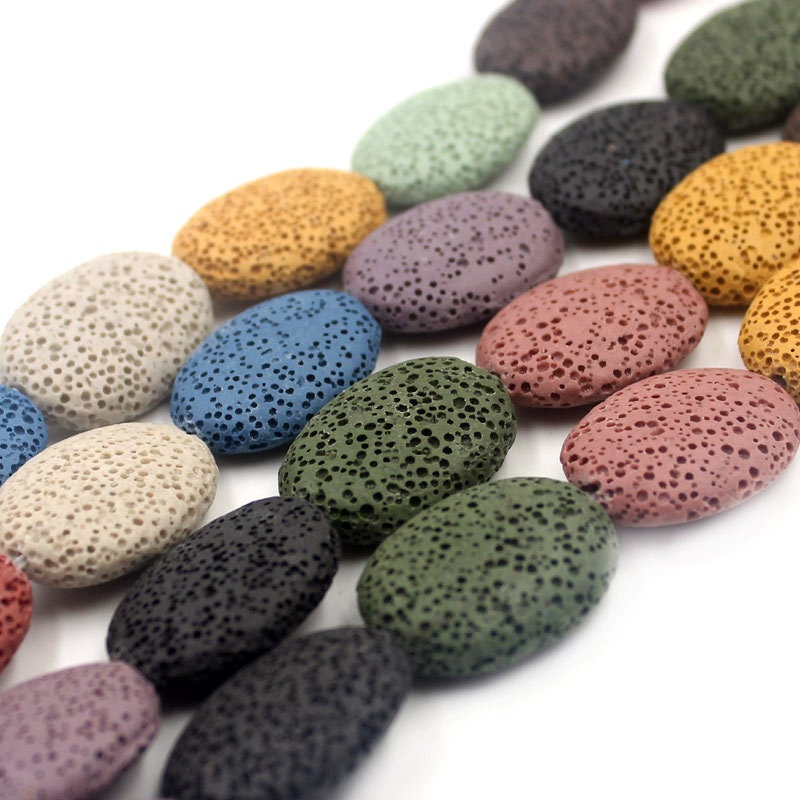 Perles ovales en lave arc-en-ciel 20 x 25 mm, 24 x 32 mm, 15 pouces