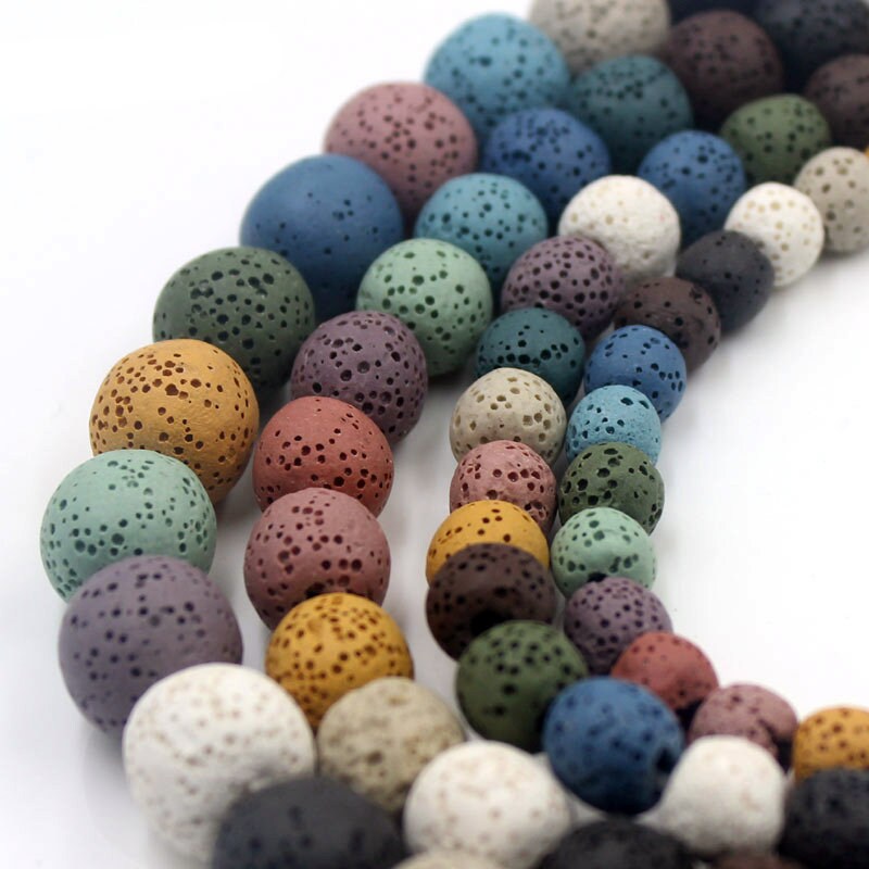 Perles de lave arc-en-ciel 6 mm 8 mm 10 mm 12 mm 14 mm 15''