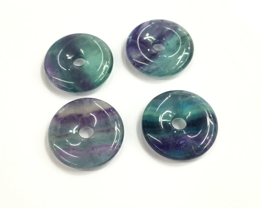 Purple Green Fluorite Donut Pendant Beads 30mm 1pc