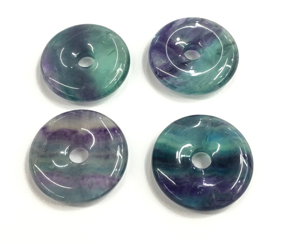 Purple Green Fluorite Donut Pendant Beads 30mm 1pc
