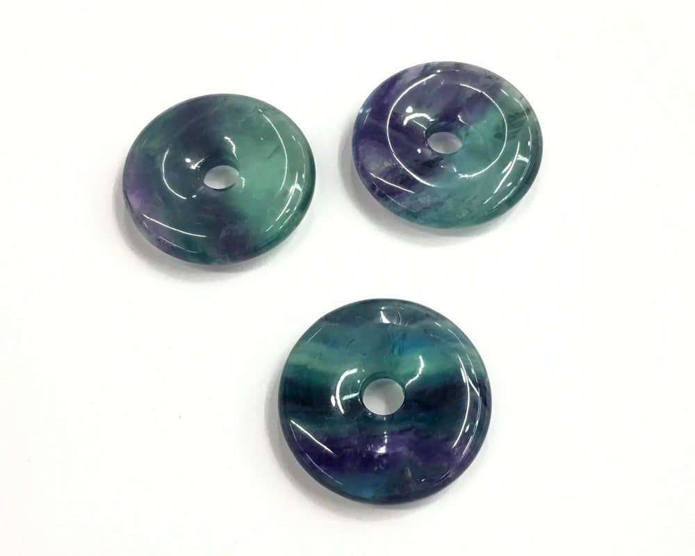 Purple Green Fluorite Donut Pendant Beads 30mm 1pc