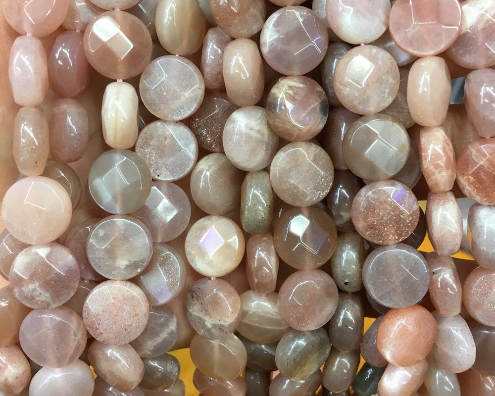 Sunstone Coin Faceted Beads 10mm 12mm 14mm 15''
