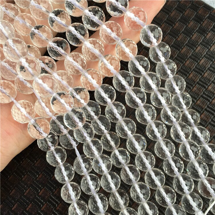 Crystal Quartz Faceted Beads 4mm 6mm 8mm 10mm 12mm 14mm 15''