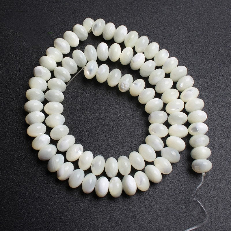 Perles rondelles en coquillage jaune et blanc 3x4mm 4x6mm 5x8mm 15''