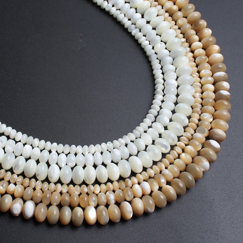 Perles rondelles en coquillage jaune et blanc 3x4mm 4x6mm 5x8mm 15''