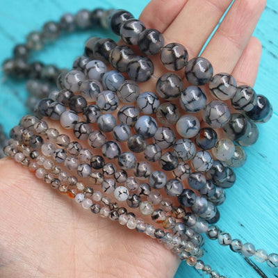 Black Cracked Agate Stone Beads  6mm 8mm 10mm 15''