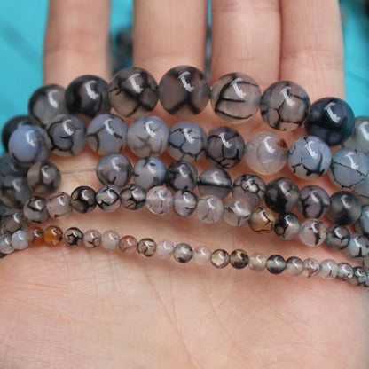 Black Cracked Agate Stone Beads  6mm 8mm 10mm 15''