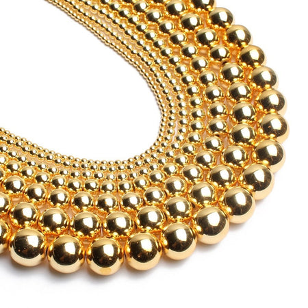 Perles d'hématite dorées 4 mm 6 mm 8 mm 10 mm 12 mm 15''