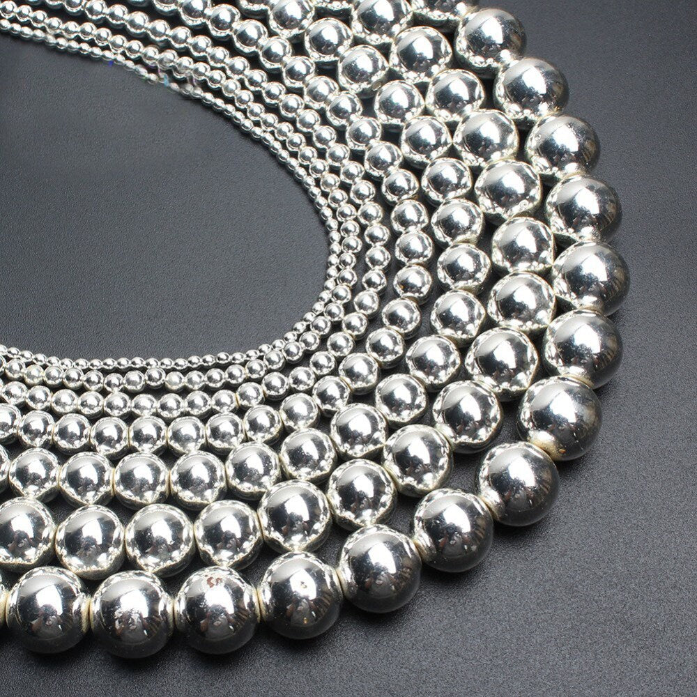 Silver Plated Hematite Beads 4mm 6mm 8mm 10mm 15''