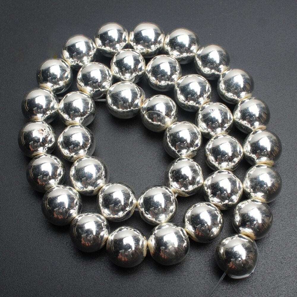 Silver Plated Hematite Beads 4mm 6mm 8mm 10mm 15''