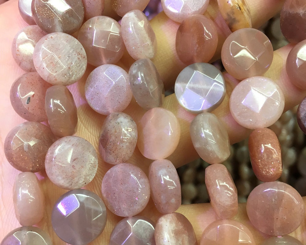 Sunstone Coin Faceted Beads 10mm 12mm 14mm 15''