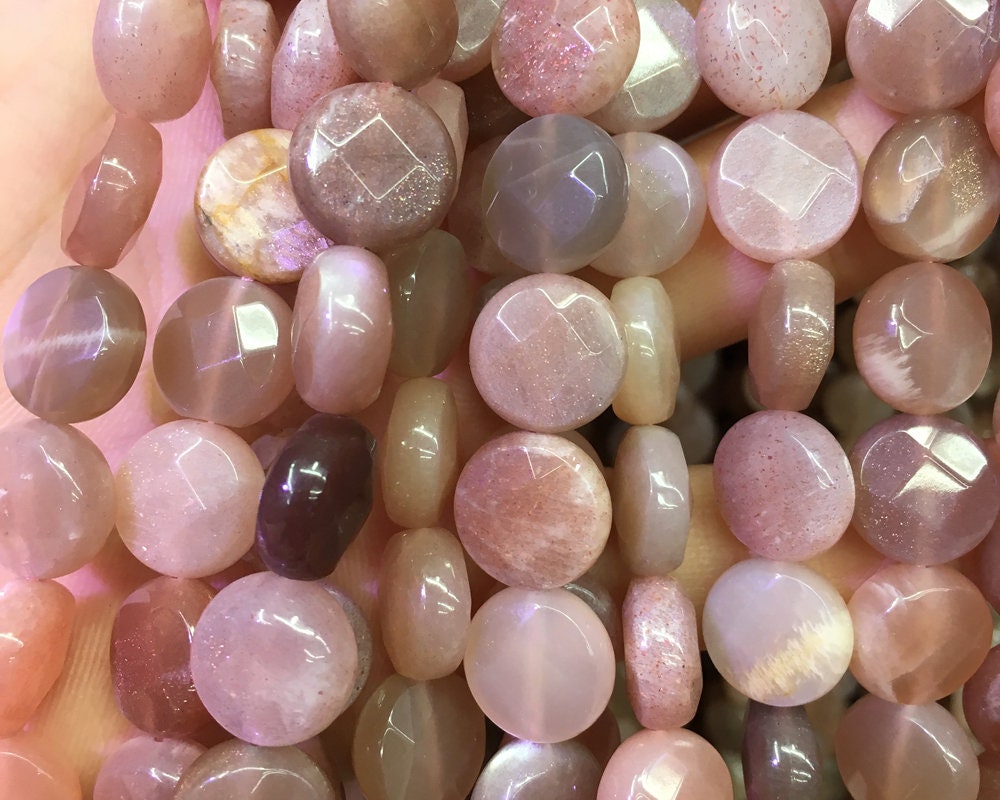 Sunstone Coin Faceted Beads 10mm 12mm 14mm 15''
