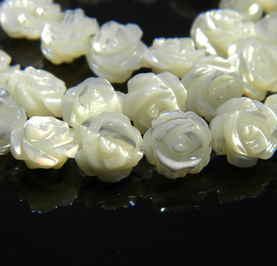 White Shell Rose Carved Beads 8mm 10mm 25 pcs