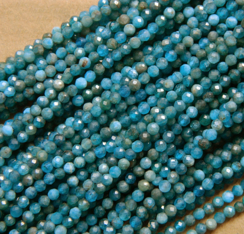 Perles à facettes en apatite bleue 2 mm 3 mm 4 mm 6 mm 15''