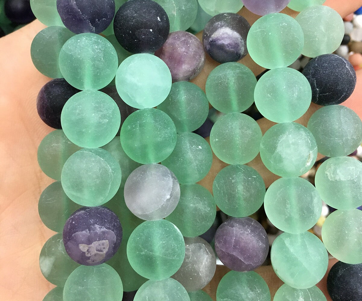 Perles de fluorite mate, pierre naturelle givrée, 4 mm, 6 mm, 8 mm, 10 mm, 12 mm, 15 pouces
