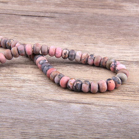 Perles rondes en rhodonite noire mate 4 x 6 mm, 5 x 8 mm, 15 pouces