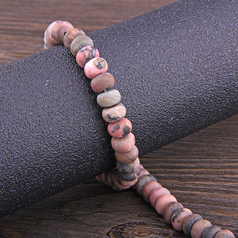 Black Rhodonite Rondelle Matte Beads 4x6mm 5x8mm 15''