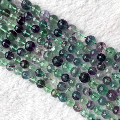 Perles à facettes en fluorite verte violette 6 mm, 8 mm, 10 mm, 12 mm, 15 pouces