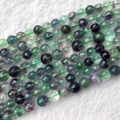 Perles à facettes en fluorite verte violette 6 mm, 8 mm, 10 mm, 12 mm, 15 pouces