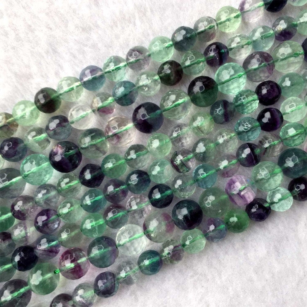 Purple Green Fluorite Faceted Beads 6mm 8mm 10mm 12mm 15''