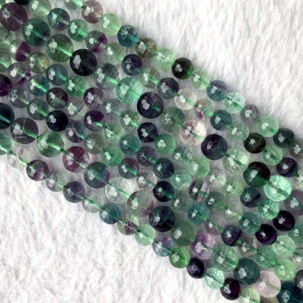 Purple Green Fluorite Faceted Beads 6mm 8mm 10mm 12mm 15''