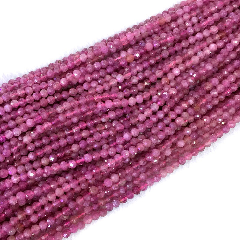 Pink turmalin facetterede perler Naturlige ædelstensperler 2 mm 3 mm 4 mm 5 mm