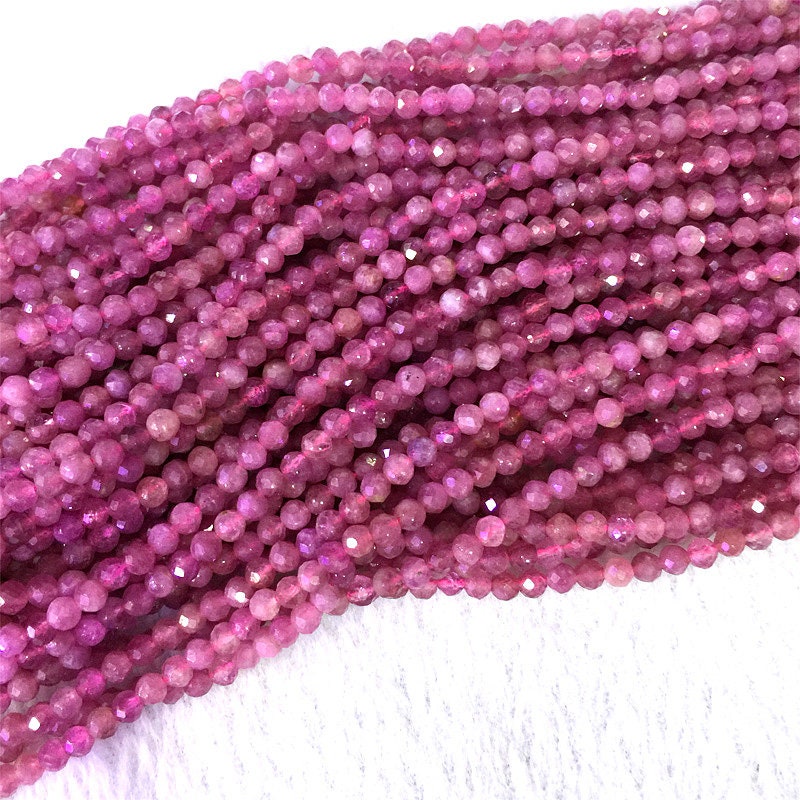 Pink turmalin facetterede perler Naturlige ædelstensperler 2 mm 3 mm 4 mm 5 mm