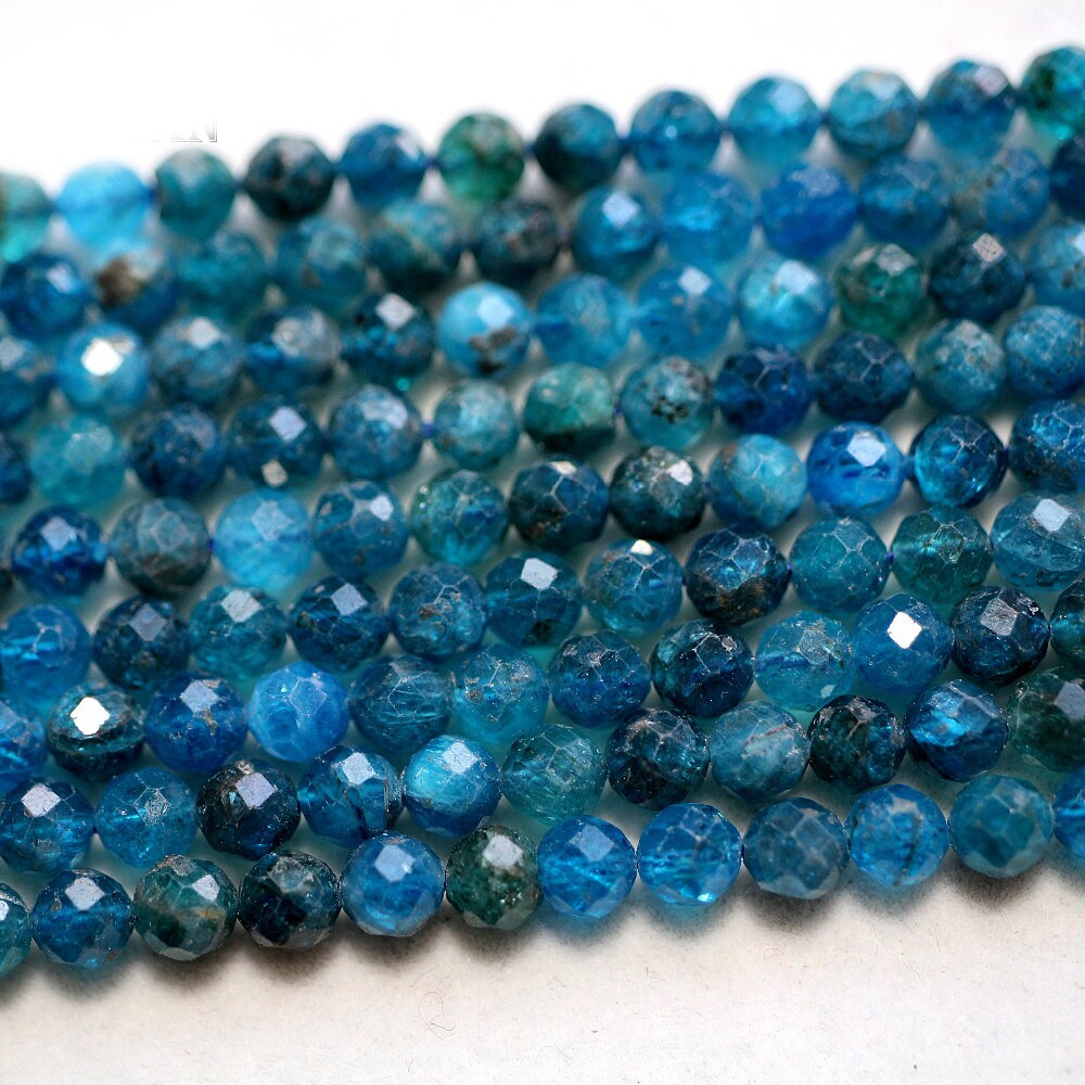Perles à facettes en apatite bleue 2 mm 3 mm 4 mm 6 mm 15''