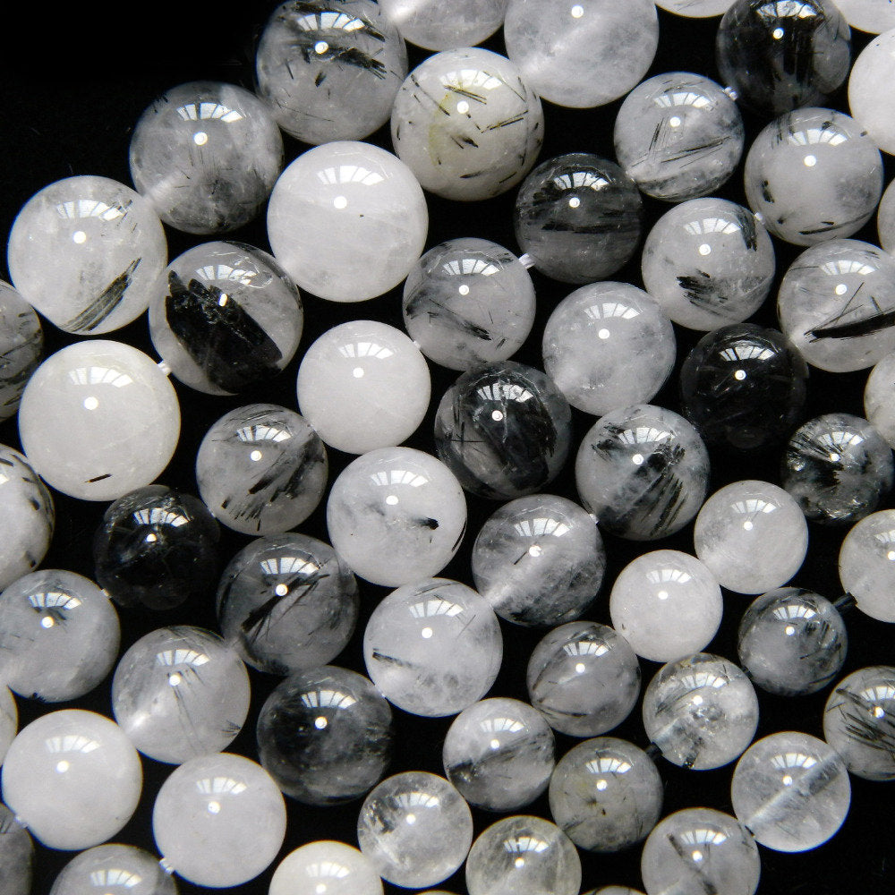 Black Rutilated Quartz Beads 4mm 6mm 8mm 10mm 12mm 15''