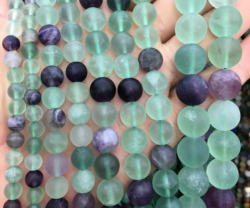Perles de fluorite mate, pierre naturelle givrée, 4 mm, 6 mm, 8 mm, 10 mm, 12 mm, 15 pouces