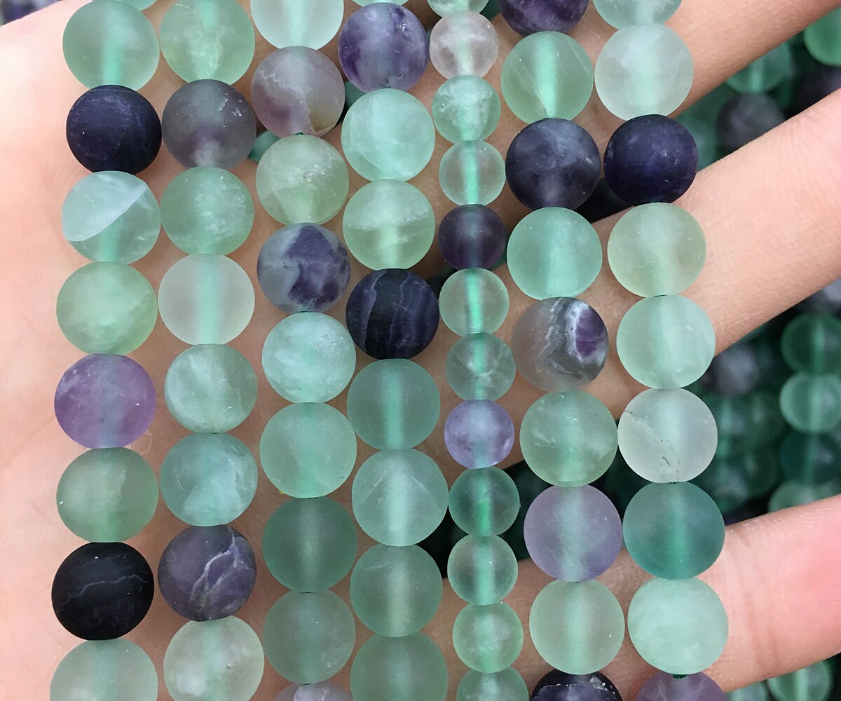 Fluorite Matte Beads Natural Frosted Stone  4mm 6mm 8mm 10mm 12mm 15''